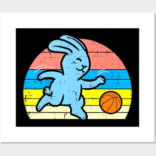 Easter Bunny Playing Basketball Sports Men Kids Posters and Art